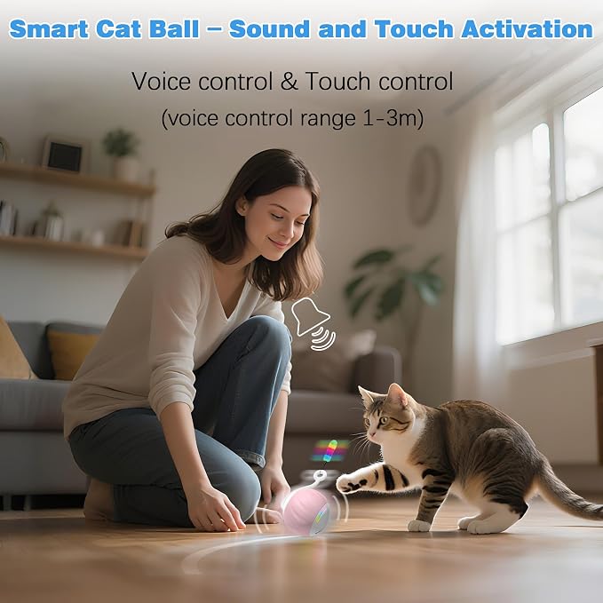 Upgraded 2.36 Inch Large Interactive Cat Toys Ball for Indoor Cats, Pink