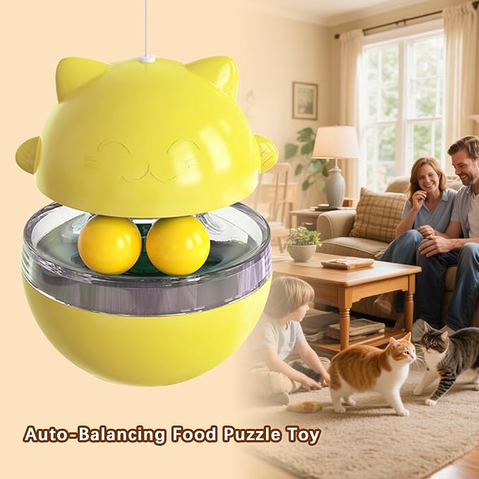 2O25 Cat Toy Funny Tumbler Interactive Ball，Treat Dispenser Automatic No-Electronic Move，Kitten Enrichment Toys for Mental Stimulation & Slower Eating (Blue)
