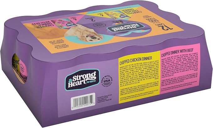 A Strong Heart Chicken & Beef Dog Food Variety Pack, 13.2oz, 12pk | Chopped & cuts in gravy, all life stages, made in USA