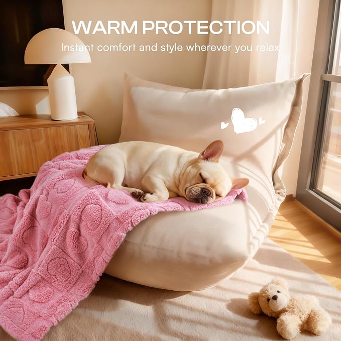 Luciphia 2 Pack Small Dog Blanket, Cozy Fleece Throw for Puppy Cat,41"x31" | Pink Blanket Washable for Medium/Large Dogs, Cute Cover on Bed Couch Crate Car, Puppy Essentials, Dog Gift,2PCs Pink/Beige