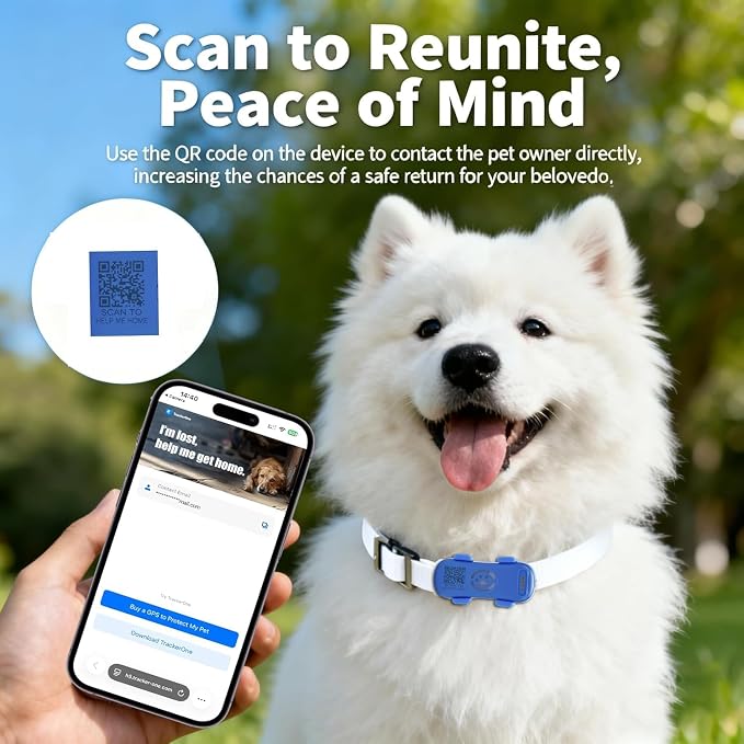 Pet GPS Tracker for Dogs, Real Time Location Tracking Device Lightweight Waterproof Collar Tracker with App Long Battery Life Subscription Required