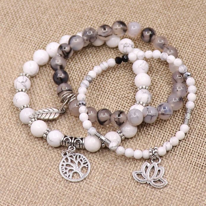 UEUC Tree of Life Yoga Healing Stone Bracelets,Multilayer Lotus Chakra Stone Reiki Bracelet Sets,Anxiety Crystal Natural Stone,for Women Stress Relief