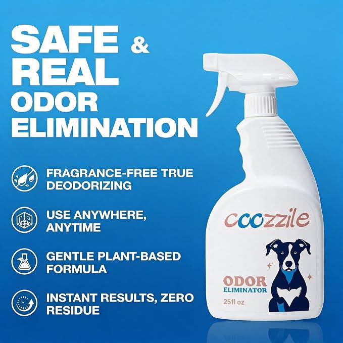 Pet Odor Eliminator Spray for Home, Fragrance Free Dog and Cat Urine Odor Remover for Carpet, Litter Box, Furniture, Pet Bedding and Floors, Colorless, 25 Fl Oz