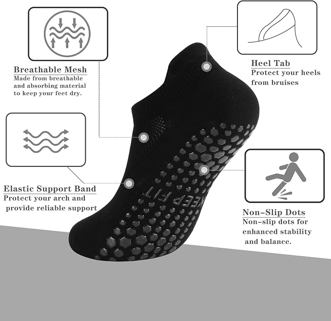 loudashuaiqi Grip Pilates Socks Non Slip Athletic Yoga Socks with Grips for Women Grippy socks for Hospital Workout Barre