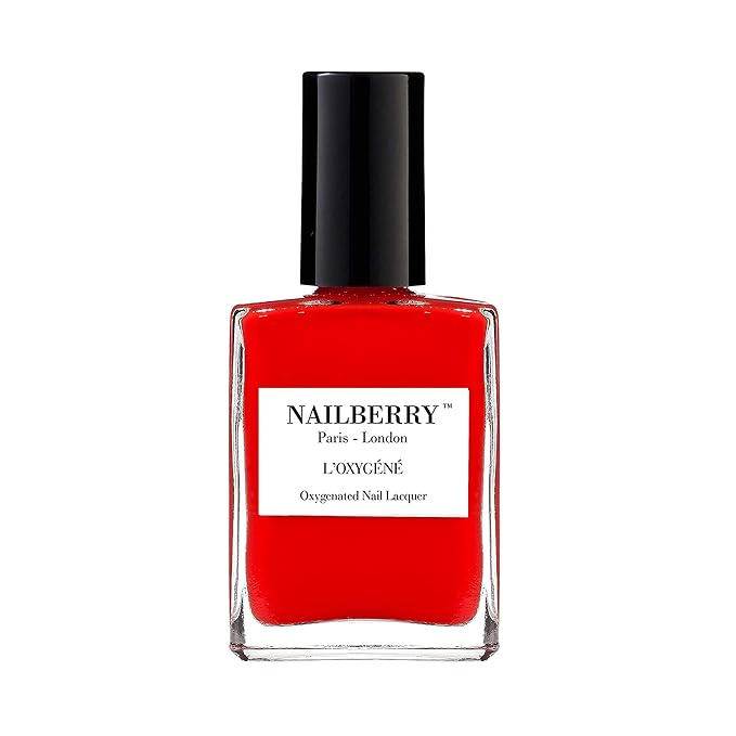 Nailberry L'Oxygéné Oxygenated Nail Lacquer | Cherry Chérie | Light & Bright Red-Orange Opaque | UV Protected Long-Wear Nail Polish | 12-Free | Vegan | Certified Halal | Cruelty & Gluten Free | 15 ml