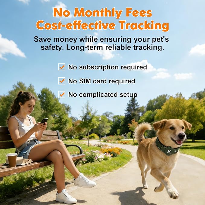 GPS Tracker for Dogs, 2 in 1 Smart Pet Collar (Only iOS), No Monthly Fee Waterproof Dog Collar with Real-time Tracking, Anti-Lost, 365-Day Long Battery GPS Tracker for All Sized Dogs(Locator Included)