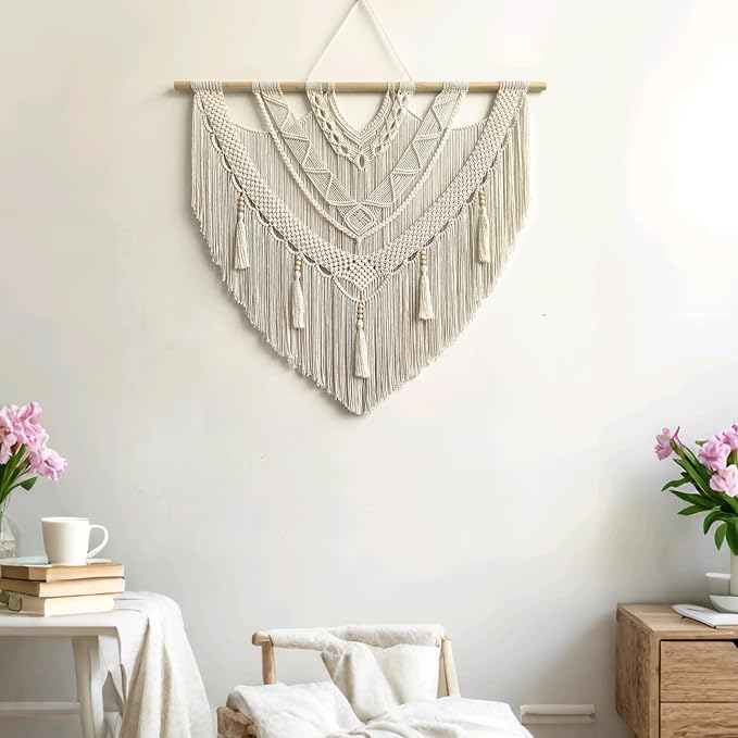 guzhiou Large Macrame Wall Hanging, Boho Woven Tapestry Decor Art, 43"x40" | Handmade bohemian woven tapestry for bedroom, living room, apartment. Perfect Boho style wall decor art for weddings, parties