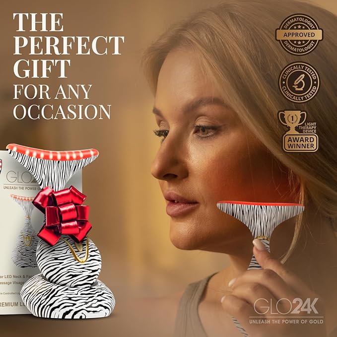 GLO24K Red Light for Face & Neck Beauty Device - 7 in 1 Facial Massager Tool and Neck Care Device for Neckline Care, Face and Neck Massager for Women