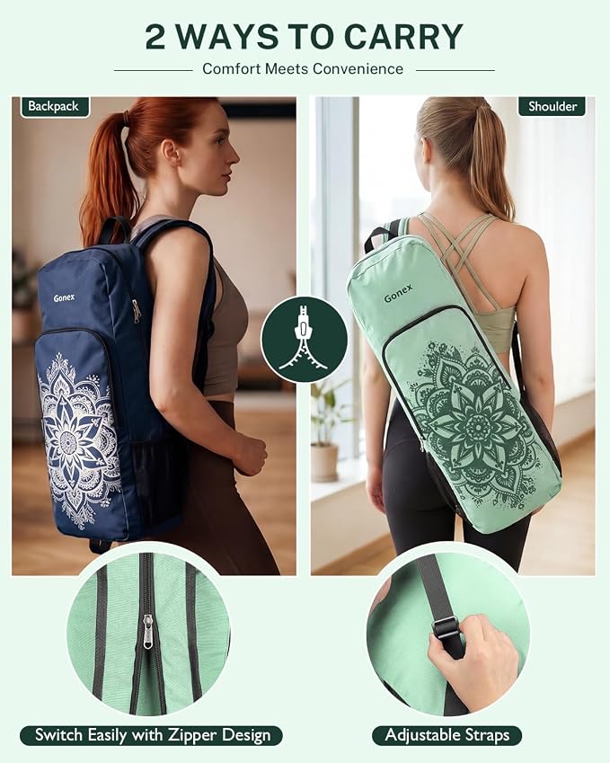 Gonex Yoga Mat Bag, 2 Carry Ways Yoga Backpack with Wet Compartment Metal Zippers for Women Men, Large Capacity Yoga Mat Carrier for Yoga, Gym, Travel