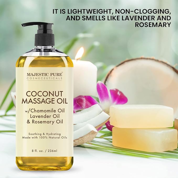 MAJESTIC PURE Coconut Massage Oil (8 oz) and Eucalyptus Mint Massage Oil (8 oz) Bundle