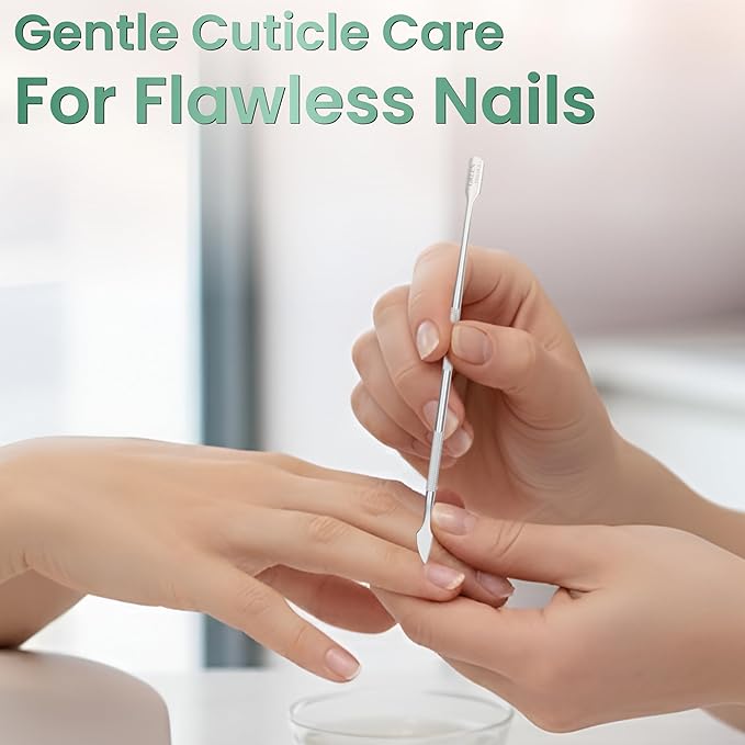 Professional Cuticle Pusher Tool - 4 Pcs Stainless Steel Dual Head Cuticle Trimmer, Spoon Shaped Nail Cleaner Tool & Nail Scraper Durable Pedicure & Manicure Tool for Fingernails & Toenails (Silver)