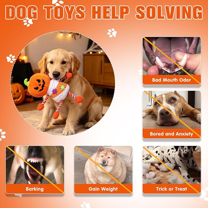 EXPAWLORER Halloween Dog Squeaky Toys - Interactive Funny Pumpkin Chew Toy