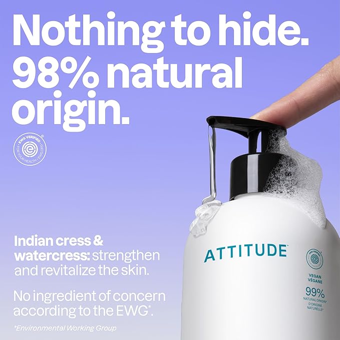ATTITUDE Liquid Hand Soap, EWG Verified, Plant and Mineral-Based, Vegan Personal Care Products, Unscented, 16 Fl Oz (Pack of 6)