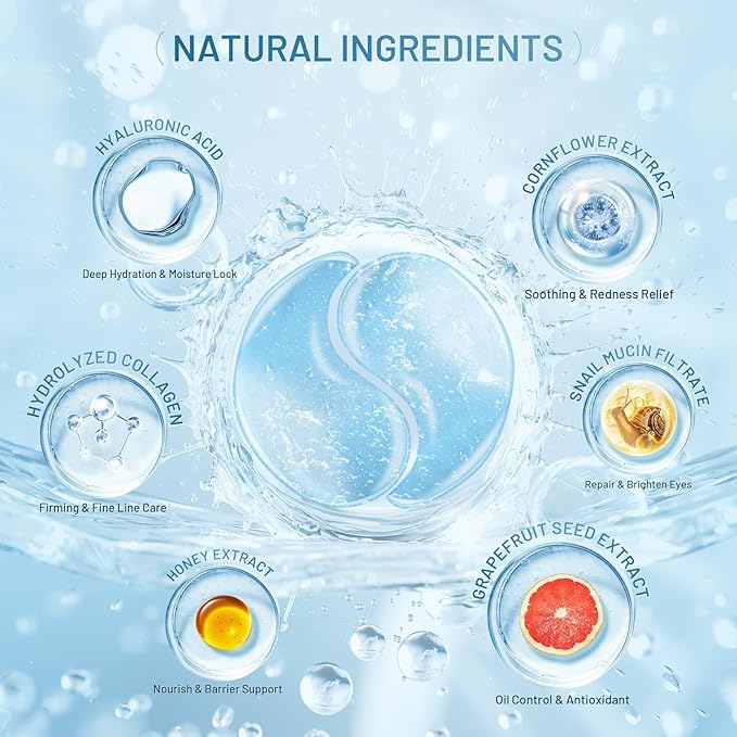 Under Eye Patches Masks - for Eye bags with Collagen and Hyaluronic Acid, Dark Circles,and Fine Lines, Puffiness Smoothing Skin Care Treatment for Women and Men, Anti-Wrinkle(60 Pcs) Blue