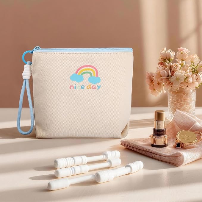 Canvas Period Pouch Soft First Period Kit Bag Small Discreet Menstrual Cup Pad Pouch Cute Sanitary Napkin Storage Bag Tampon Holder Multi-purpose Feminine Bag Beige