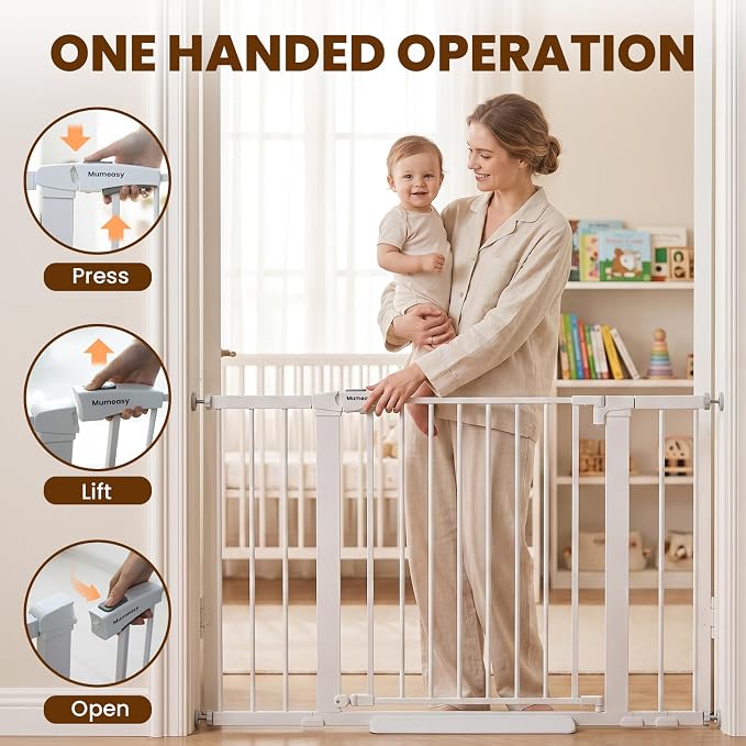 Mumeasy 29.7-46" Baby Gate for Stairs, Auto Close Dog Gate for Doorways