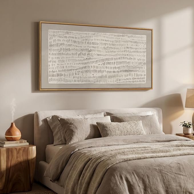 Large Framed Neutral Abstract Wall Art for Living Room, Horizontal Beige Minimalist Canvas Prints Paintings Artwork for Walls, Organic Modern Wabi Sabi Pictures Wall Decor for Bedroom Dining 60x30 In