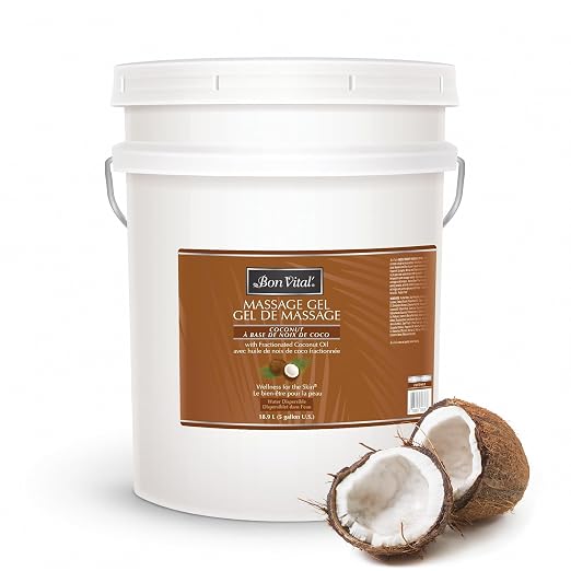 Bon Vital' Coconut Massage Gel, 5 Gallon, Lightweight Formula with Pure Fractionated Coconut Oil, Professional Therapy Lotion, Hydrating and Unscented