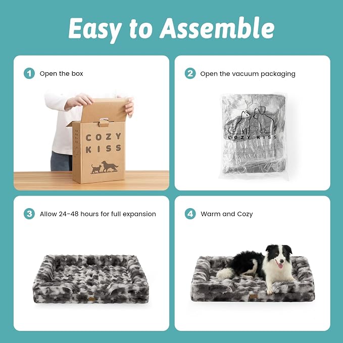 COZY KISS Soft Orthopedic Dog Bed Washable for Medium Small Dogs, M Sized | Soft Warm Pet Sofa with Sides or Bolster, Non-Slip and Big Dog Couch with Removable Waterproof Cover, 30x20 in, Tie Dye Grey
