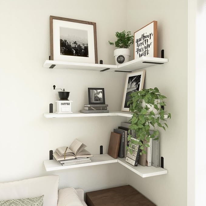 White Floating Shelves Set of 6,Wood for Bedroom,Modern Wall Decor,Bathroom Storage,Book Living Room[Upgraded]-White (HM011A)