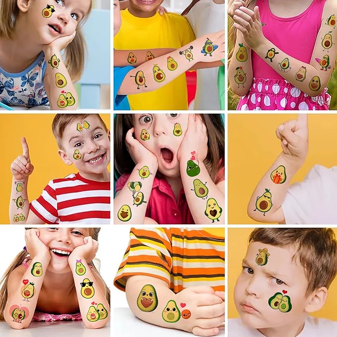 12 Sheets Avocado Temporary Tattoos for Kids, Avocado Birthday Party Supplies Decorations Cute Fruit Face Fake Tattoos Party Favors for Boys Girls Children Goodie Bag Fillers Party Gifts Games Reward