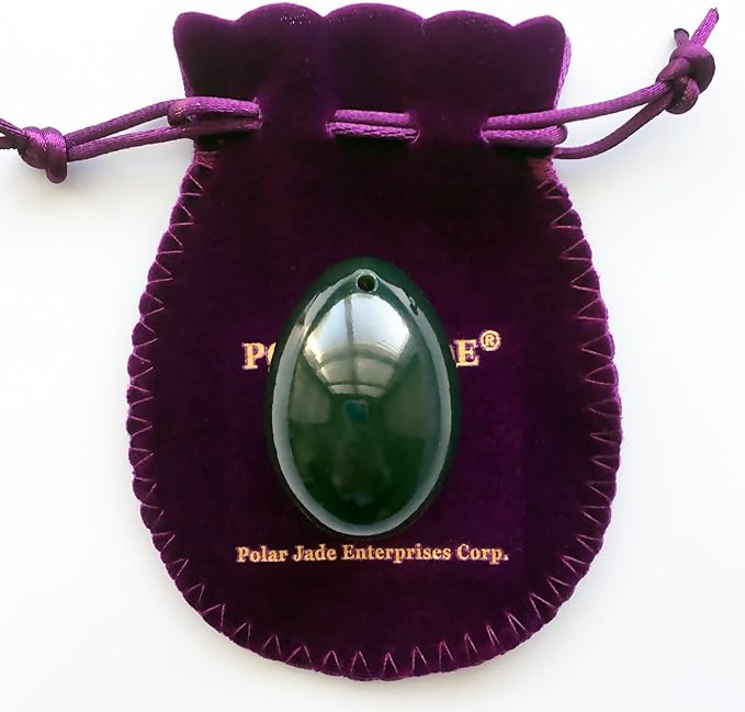 Polar Jade Stone Egg Made of Nephrite Jade, Medium Size (43x30mm), Drilled, with Unwaxed String and Instructions