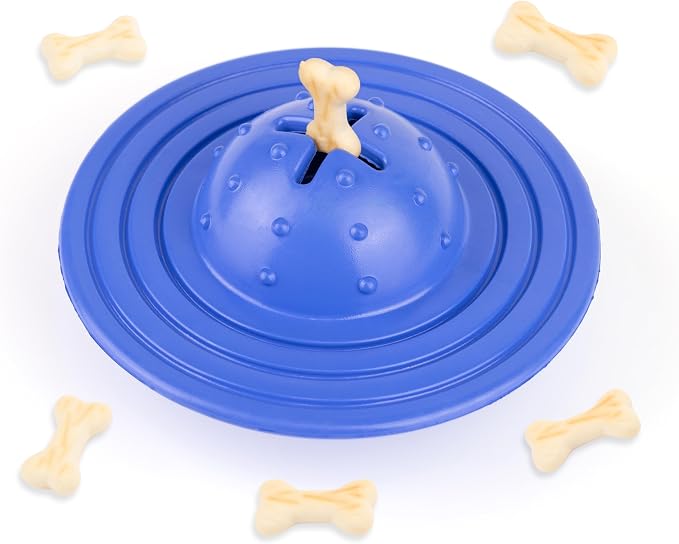Fuzzl Eco Rubber Chuck & Treat Sky Saucer - Blue - Long Lasting Dog Chew Toys for Aggressive Chewers Strong Dog Toy for Dogs Durable Puppy Toys