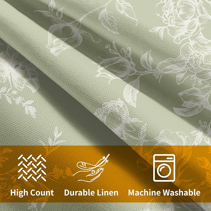 Kawani Green Cream Floral Pillow Covers 16x16 Inch Set of 2, Vintage French Country Flowers Toile Square Pillowcase Cotton Linen Cushion Case for Couch Sofa Bed Farmhouse Home Decor