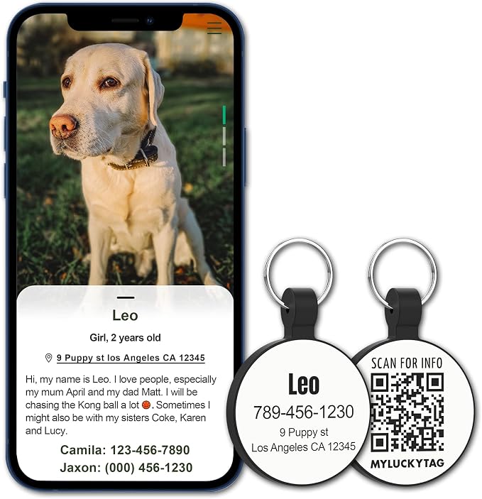 MYLUCKYTAG Silent Silicone QR Code Pet ID | Personalized Dog & Cat Collar Tag | Online Profile with Scanned Location Alert Email