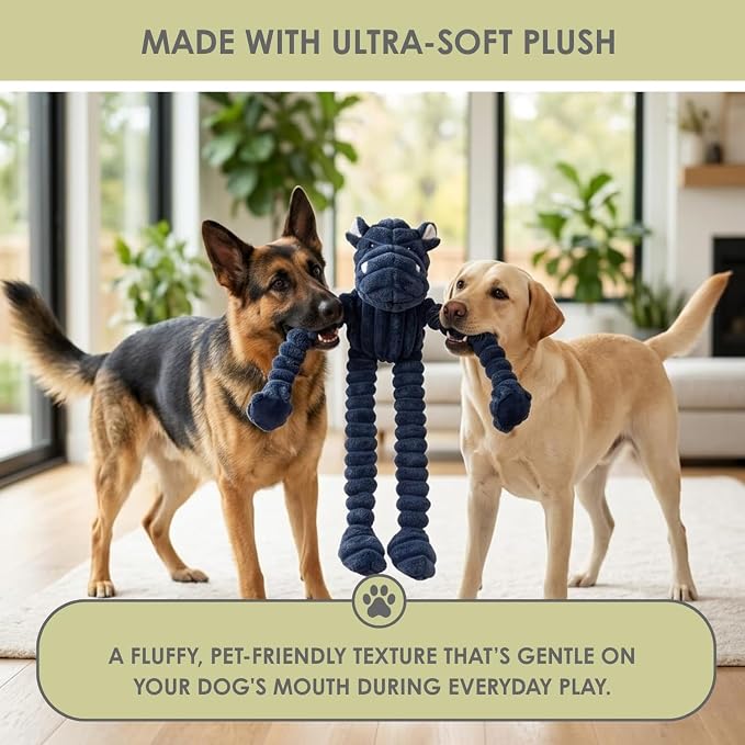 NANDOG My BFF Tank The Hippo Dog Toy XL, Large Soft Squeaky Toys