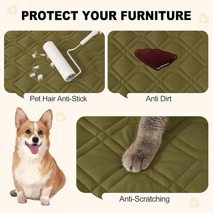Smiry Reversible Waterproof Pet Couch Covers for Sofa | Washable Dog Couch Sofa Covers, Water Resistant Furniture Protector Slipcover, Geometric (82"x82", Green/Navy)