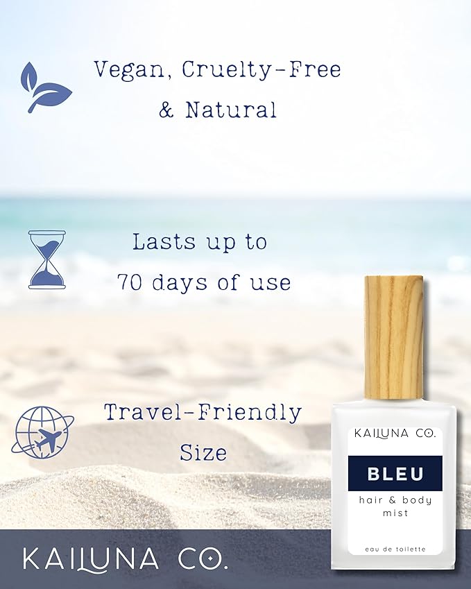 Kailuna Co. Bleu for Men Natural Hair & Body Mist Spray, Pure Essential and Fragrance Oils, Alcohol-Free, Handmade in California, 0.5Fl Oz
