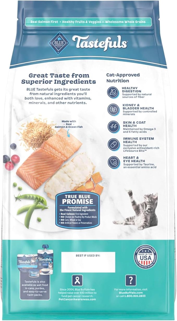 Blue Buffalo Tastefuls Salmon & Ocean Fish Multi-Protein Dry Cat Food, 7 lb | Two Premium Proteins, Finest Natural Ingredients
