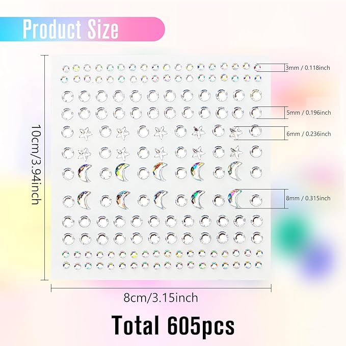 Rhinestone Face Gems Stickers, 4 Sheets Self-Adhesive Face Jewels Diamonds Rhinestones for Makeup Stickers, Body Face Eye Nail Makeup Stickers Temporary Tattoos for Women and Girls