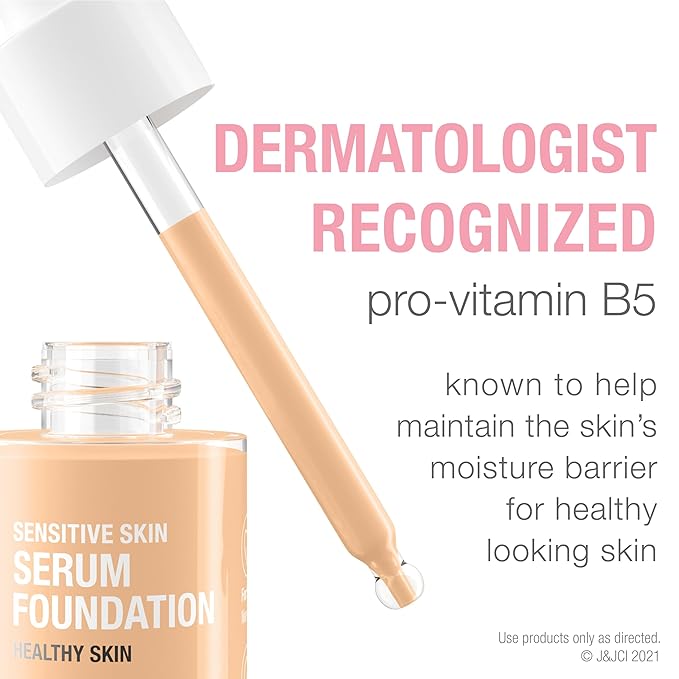 Neutrogena Healthy Skin Sensitive Skin Serum Foundation with Pro-Vitamin B5, Color Correcting & Pore Minimizing Liquid Foundation & Face Serum, Buildable Coverage, Light/Medium 02, 1 oz
