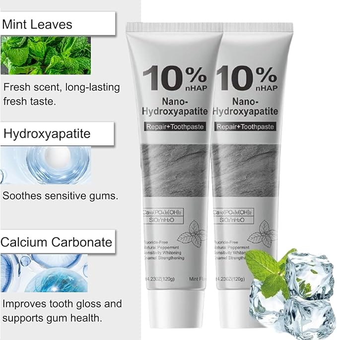2Pcs Hydroxyapatite Toothpaste, 2026 New Upgraded Formula 10% Nano-Hydroxyapatite Toothpaste for Enamel Protection, Fluoride-Free Toothpastes with Gentle on Sensitive Teeth(120G)