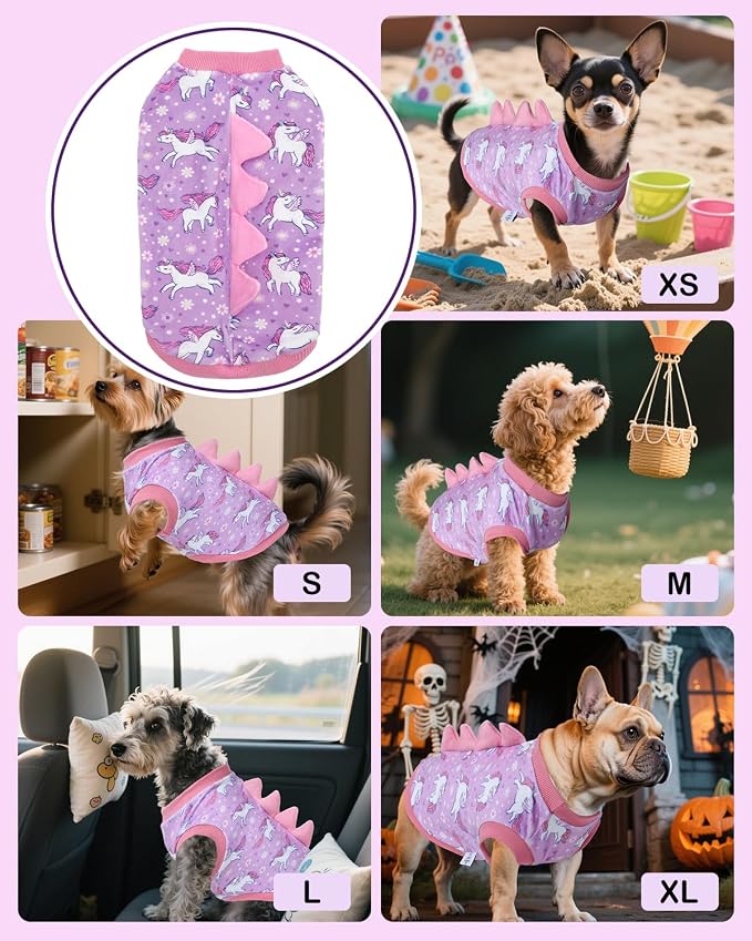 CuteBone Dinosaur Costume Dog Shirt, Stretchy Velvet T-Shirt Clothes for Small Dogs, Soft & Breathable Pet Tee Outfit Cat Apparel for Daily Wear, Cozy Pullover Design Puppy Fashion COSBX07S