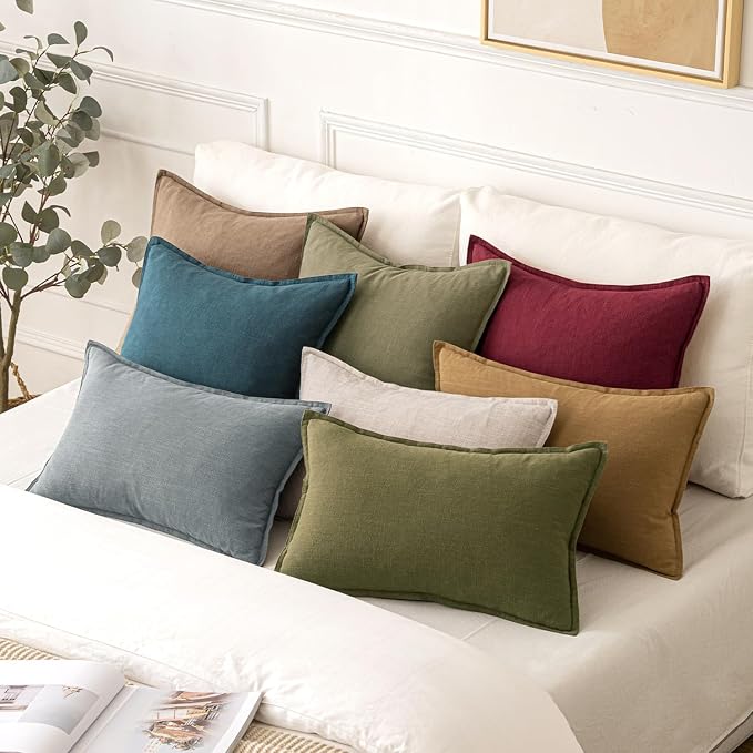 MIULEE Decorative Linen Pillow Covers 22x22 Inch Burgundy Red | Boho Farmhouse Christmas Couch Throw Pillows for Bed, Pack of 2 Accent Modern Pillowcases, Sofa Livingroom Home Decor