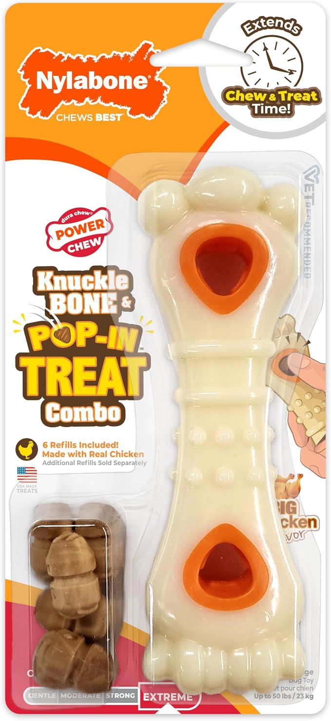 Nylabone Power Chew Knuckle Bone & Pop-In Dog Treat Toy, Large