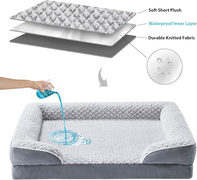 LEXTRO Washable Orthopedic Dog Bed for Extra Large Dogs, Egg Crate Foam Bed | Comfy Sleeping Dog Bed with Egg Crate Foam, Dog Sofa with Removable Cover, Waterproof Lining&Non-Slip Bottom, Gray