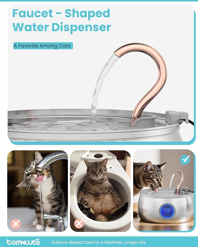 Cat Water Fountain Stainless Steel -135oz/4.0L Cat Fountain for Drinking | Ultra Quiet Pump, Easy to Clean, Come with 3 Filters, Pet Watering Bowl Dispenser for Cats, Dogs, Multiple Pets