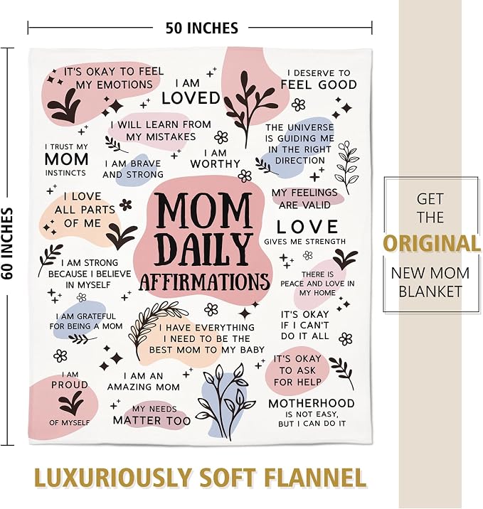 BaubleDazz New Mom Gifts Blanket, Mom Daily Affirmations(50" x 60") | Postpartum Pregnancy Gifts for First Time Moms, Mommy to Be, Mama, New Mom Essentials, Birthday Gifts for Mom