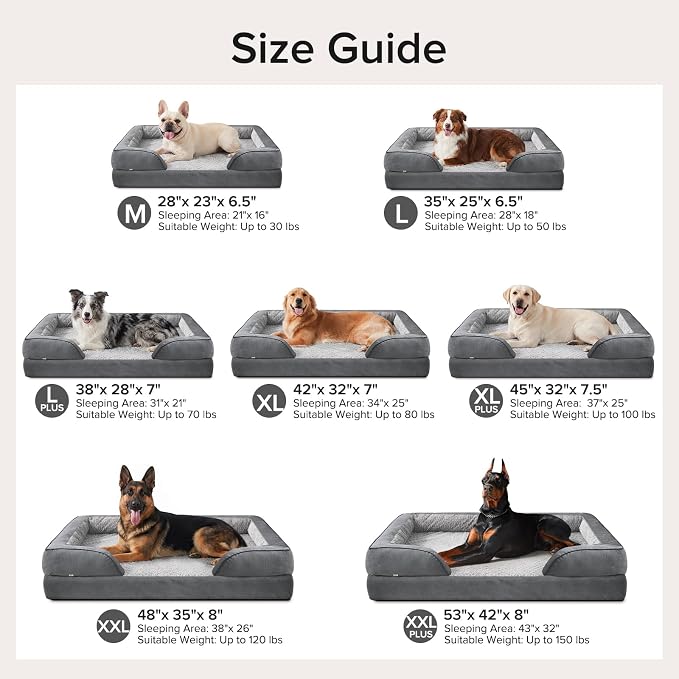 Orthopedic Dog Beds Large Sized, XL Washable Dog Sofa with Egg-Crate Foam, Waterproof Lining and Non-Skid Bottom