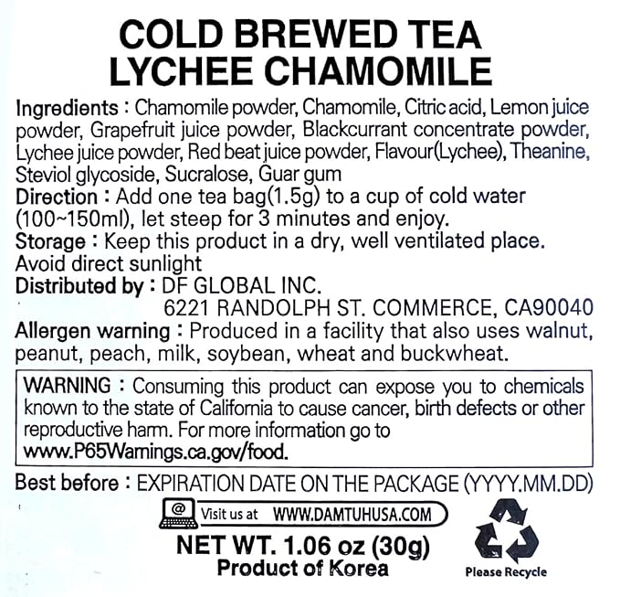 Damtuh Cold Brew Bundle Pack - Lychee Chamomile and Apple Mango Rooibos, Zero Carbs Zero Sugar, Sweet Cold Tea Beverage with Stevia 60g (40 tea bags)