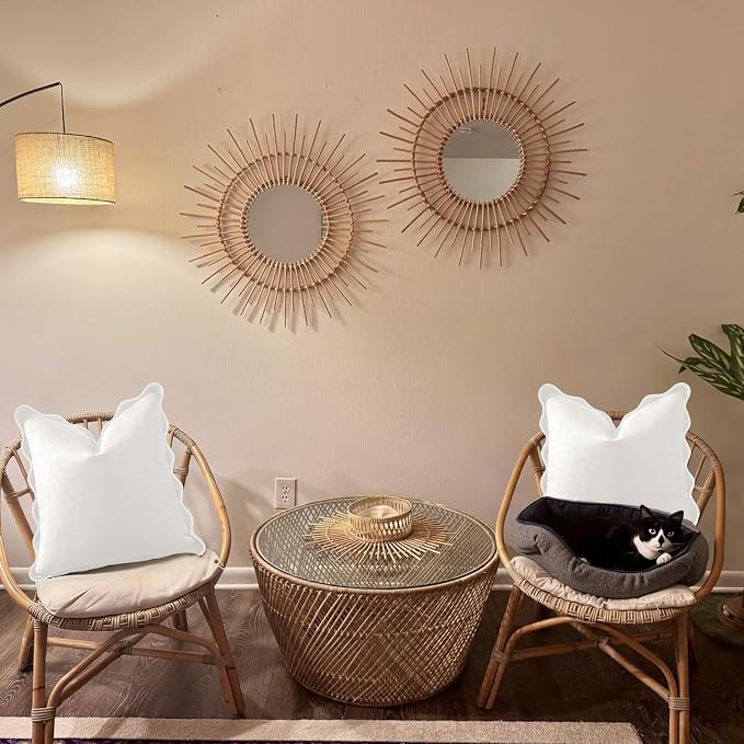 Scalloped Pillow Covers Set of 2 for Living Room | Decorative Sofa Couch Pillows | Boho Sytle Decorative Home | Aesthetic Funky Preppy Pillow Cases (Beige & White, 24x24 Inch)
