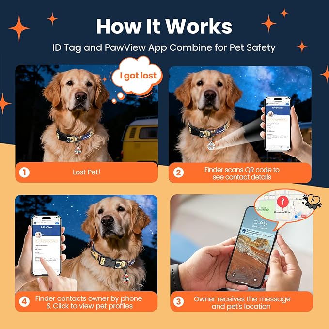 Dog Collar with QR Code ID Tag, Adjustable Pet Collar, Dark Blue, L