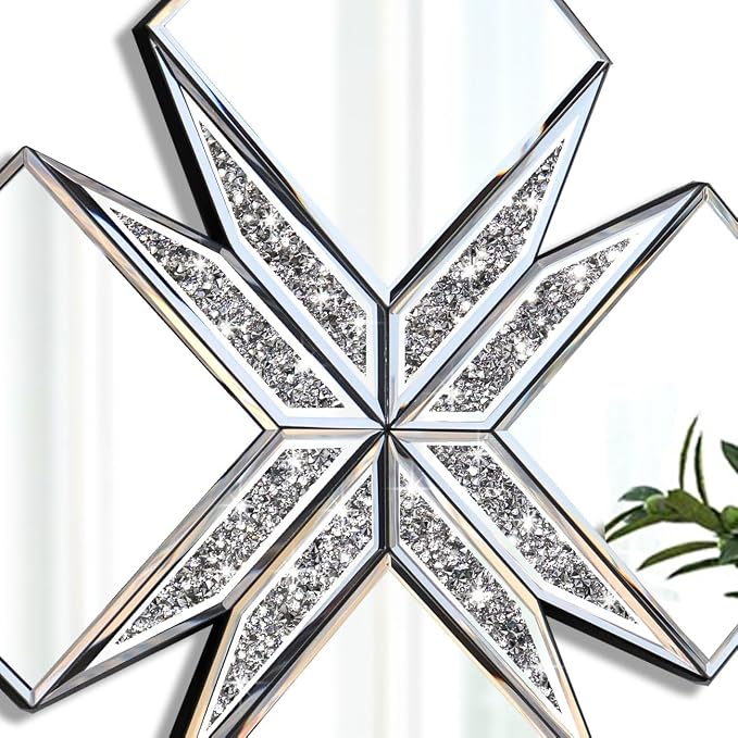 Crushed Diamond Decorative Mirror 22.25x22.25” Diamond Shape Glass Wall Mirror for Home Decoration, Exquisite Accent Wall Decor