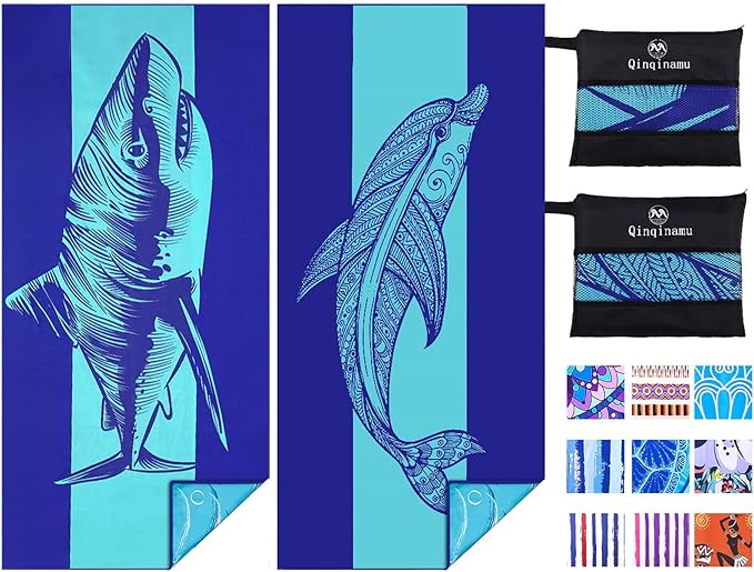2 Pack Microfiber Lightweight Beach Towel 71"x32" Oversized Extra Large Thin Sand Free Towels Travel Swim Pool Yoga Gym Camping for Adults Women Men Beach Essentials Accessories Vacation Gift