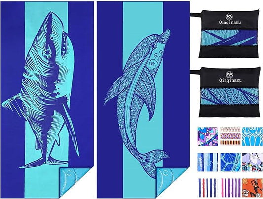 2 Pack Microfiber Lightweight Beach Towel 71"x32" Oversized Extra Large Thin Sand Free Towels Travel Swim Pool Yoga Gym Camping for Adults Women Men Beach Essentials Accessories Vacation Gift