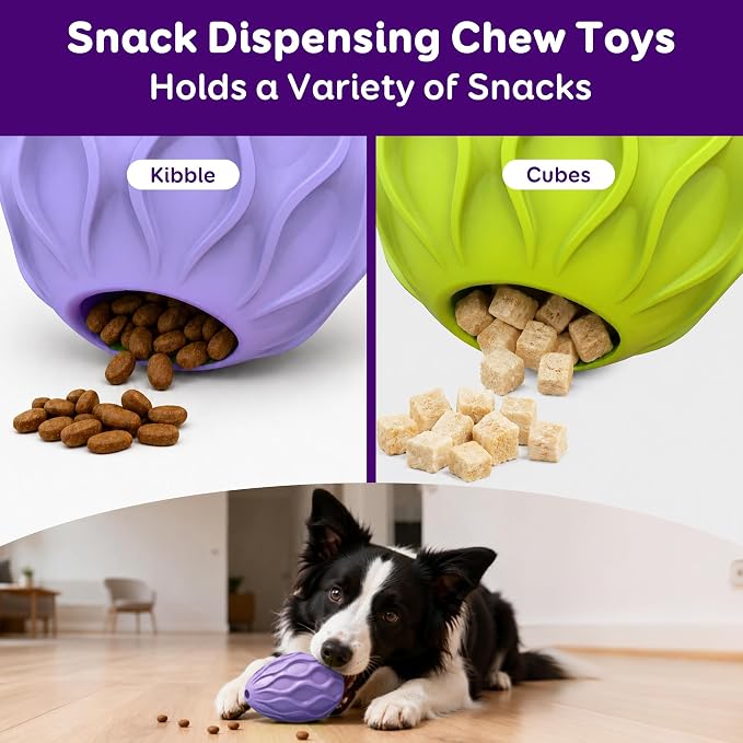 2-Pack Interactive Treat Dispensing Dog Toys, Natural Rubber Chew Toys for Aggressive Chewers, Stuffable Treat Toys for Large & Medium Dogs, Mental Stimulation for Dogs, Boredom Relief